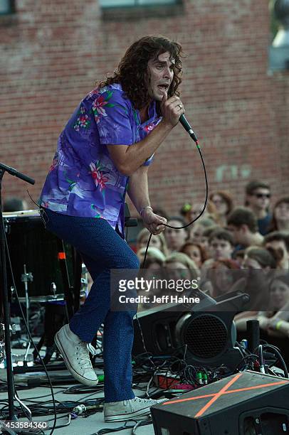 Youngblood Hawke singer Sam Martin performs in concert at the Uptown Amphitheatre on August 13, 2014 in Charlotte, North Carolina.