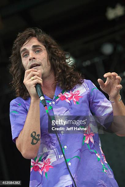 Youngblood Hawke singer Sam Martin performs in concert at the Uptown Amphitheatre on August 13, 2014 in Charlotte, North Carolina.