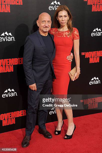 Actor Sir Ben Kingsley and Daniela Lavender arrive at the Los Angeles premiere of "The November Man" at TCL Chinese Theatre on August 13, 2014 in...
