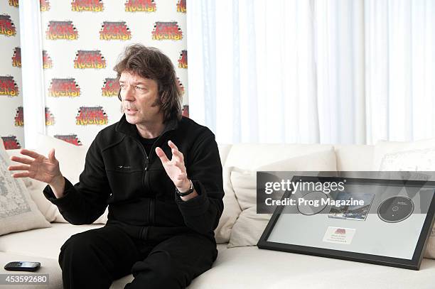British progressive rock singer-songwriter and guitarist Steve Hackett photographed during an interview at the EMI Music headquarters in London,...
