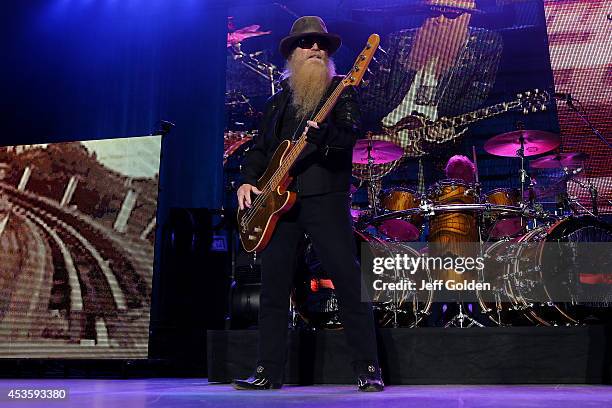 Dusty Hill and Frank Beard of ZZ Top perform at The Greek Theatre on August 13, 2014 in Los Angeles, California.