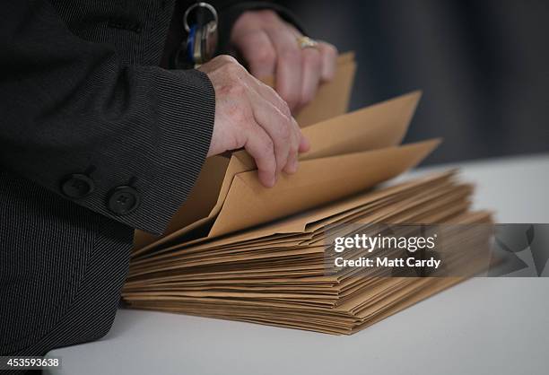 Student A-level results are prepared at the Yate International Academy on August 14, 2014 in South Gloucestershire, near Bristol, England. Across...