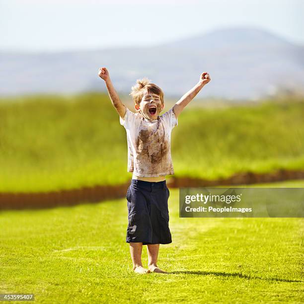 i'm the winner! - kids mud stock pictures, royalty-free photos & images