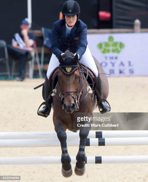 Jessica Springsteen riding "Vindicat W" during the Longines Global Champions Tour at Horse Guards Parade on August 14, 2014 in London, England.