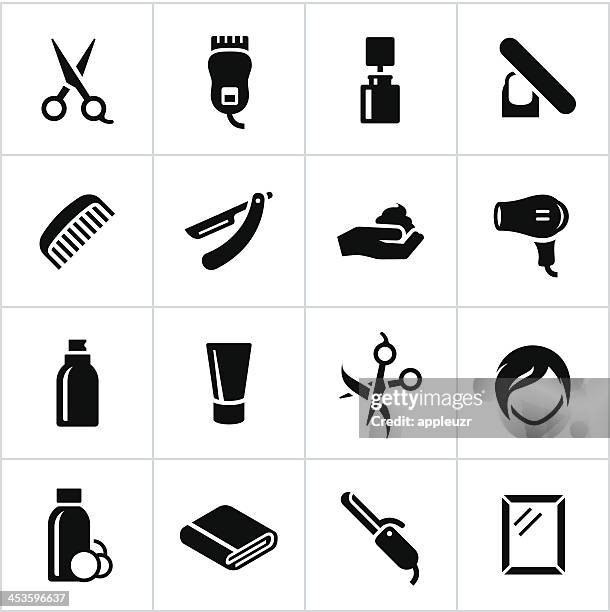 ilustraciones, imágenes clip art, dibujos animados e iconos de stock de peluquería iconos negro - manicure