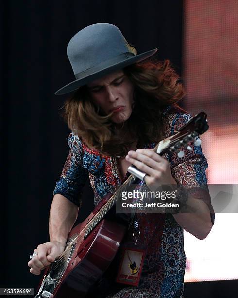 Tyler Bryant performs at The Greek Theatre on August 13, 2014 in Los Angeles, California.