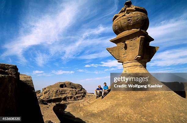 Jordan, Petra, Al Deir Monastery, Built 1st Century A.d., Detail Of The Urn, Tourists.