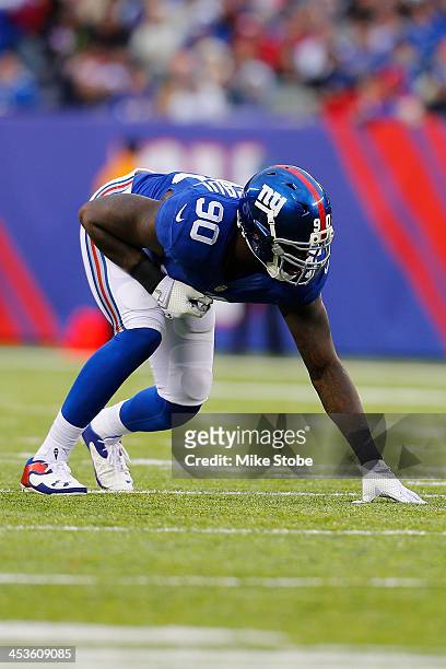 Jason Pierre-Paul of the New York Giants in action against the Oakland Raiders at MetLife Stadium on November 10, 2013 in East Rutherford, New...