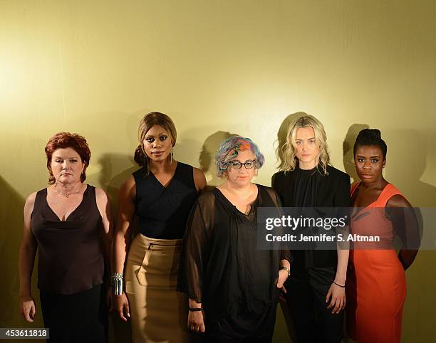 The cast of Orange is the New Black, Kate Mulgrew, Laverne Cox, creator Jenji Kohan, Taylor Schilling and Uzo Aduba are photographed for Los Angeles...