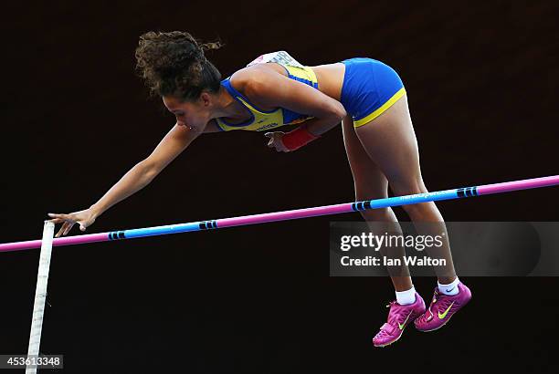 Angelica Bengtsson of Sweden competes in the Women's Pole Vault final during day three of the 22nd European Athletics Championships at Stadium...