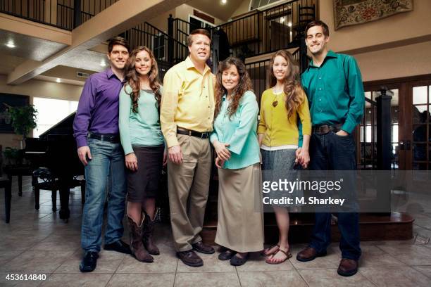 Ben Seewald, Jessa Duggar, Jim Bob Duggar, Michelle Duggar, Jill Duggar and Derick Dillard are photographed for People Magazine on March 30, 2014 in...