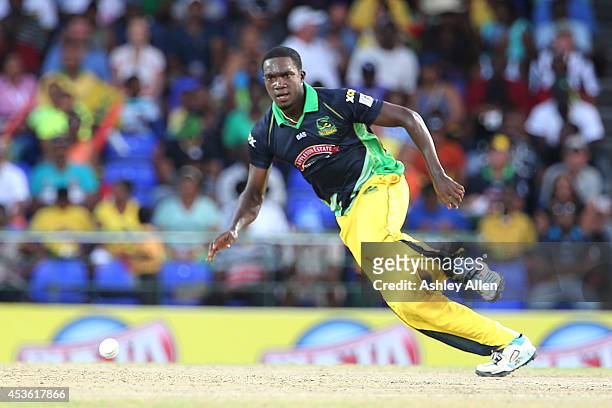 Jerome Taylor during a Semifinal match between Jamaica Tallawahs and Guyana Amazon Warriors as part of the Limacol Caribbean Premier League 2014 at...