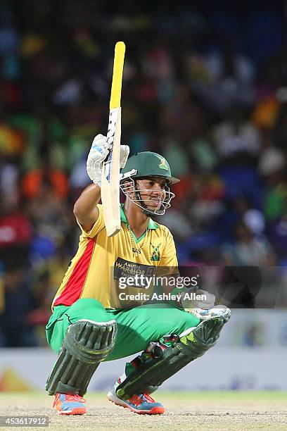 Lendl Simmons calls for a bat change during a Semifinal match between Jamaica Tallawahs and Guyana Amazon Warriors as part of the Limacol Caribbean...