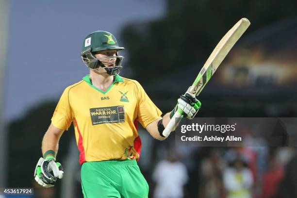 Martin Guptill reaches 50 during a Semifinal match between Jamaica Tallawahs and Guyana Amazon Warriors as part of the Limacol Caribbean Premier...