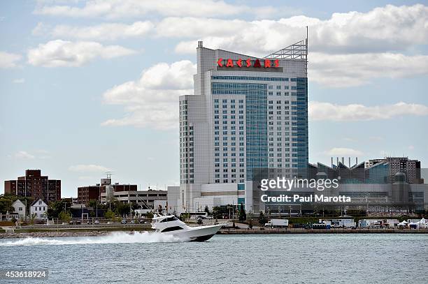 General view of Caesar's Casino across the Detroit River on August 14, 2014 in Detroit, Michigan.