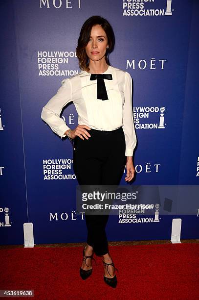 Actress Abigail Spencer attends the Hollywood Foreign Press Association's Grants Banquet at The Beverly Hilton Hotel on August 14, 2014 in Beverly...
