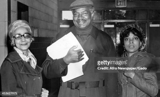 African American actor Ossie Davis with wife Ruby Dee on a visit, Baltimore, Maryland, May 29, 1973.
