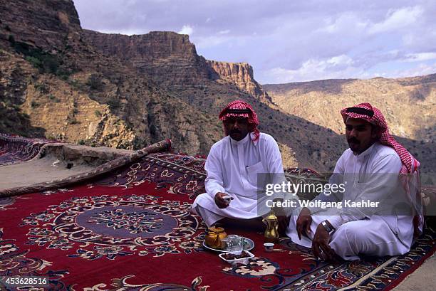 Saudi Arabia, Near Abha, Habala Village, Coffee House, Saudi Men Drinking Coffee.