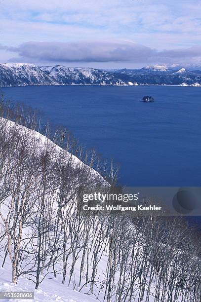 Japan, Hokkaido Isand, Near Kushiro, Lake Mashu, View Of Caldera.