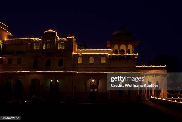 India, Jaipur, Hotel Rambagh Palace, A Former Palace Of The Maharajas Of Jaipur, At Night.