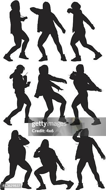 multiple images of a woman dancing - hip hop stock illustrations