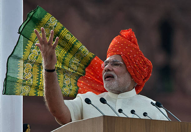 India's Prime Minister Narendra Modi delivers a speech from the Red Fort to mark the country's 68th Independence Day in New Delhi on August 15, 2014....