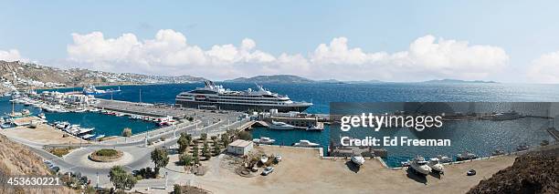 cruise ship pier in mykonos - anchored stock pictures, royalty-free photos & images