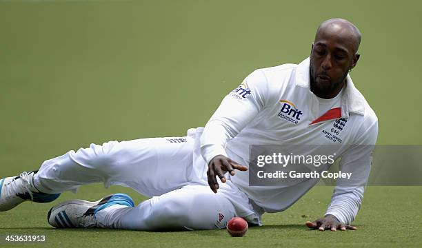 Michael Carberry of England fields the ball during day one of the Second Ashes Test Match between Australia and England at Adelaide Oval on December...