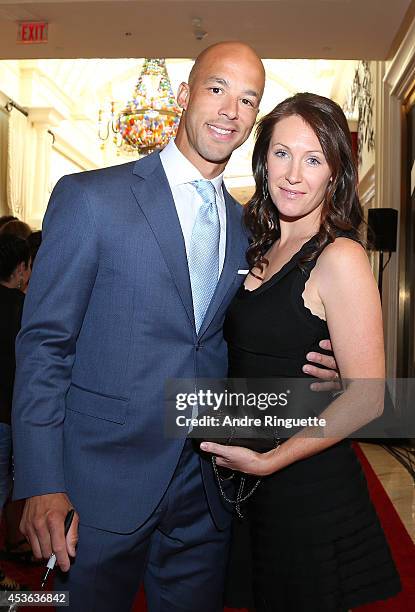 Manny Malhotra of the Carolina Hurricanes and guest arrive at the 2014 NHL Awards at Encore Las Vegas on June 24, 2014 in Las Vegas, Nevada.
