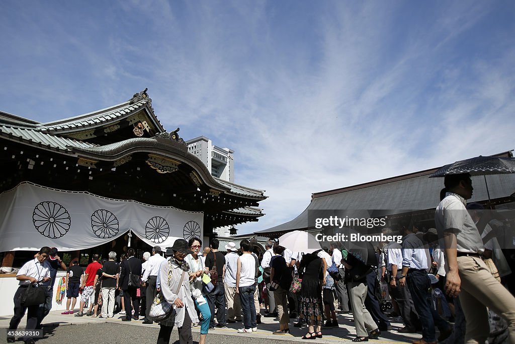 Visitors At Yasukuni Shrine On The Anniversary Of Japan's WWII Surrender