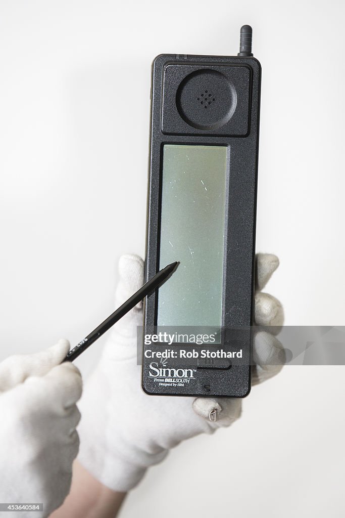 Simon Device An original IBM Simon Personal Communicator is handled by a member of ...