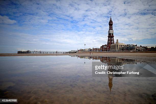 General view of Blackpool Tower and beach where visitor numbers have been the highest in decades, according to the #Blackpoolsback campaign on August...