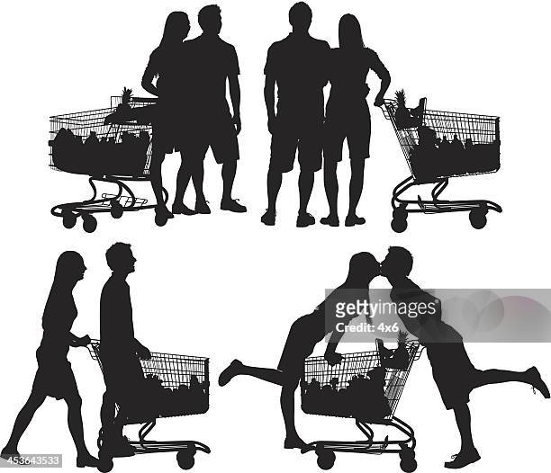 couple with shopping cart - romantic couple back stock illustrations