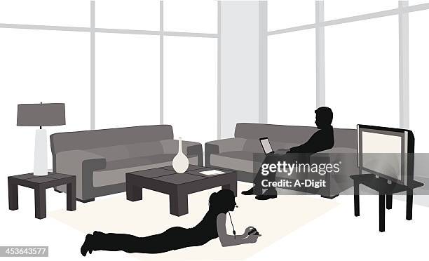 electronic living - couple couch stock illustrations