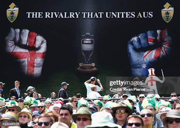 The crowd look on during day one of the Second Ashes Test Match between Australia and England at Adelaide Oval on December 5, 2013 in Adelaide,...