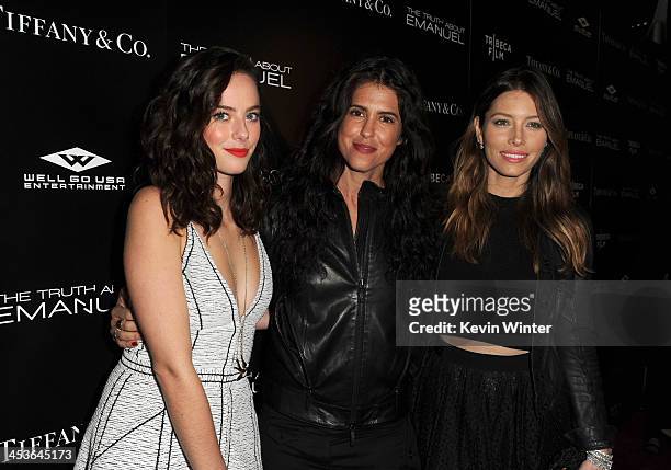 Actress Kaya Scodelario, director/writer Francesca Gregorini and actress Jessica Biel arrive at the premiere of Tribeca Film and Well Go USA's "The...