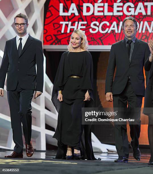 Nicolas Winding Refn, Noomi Rapace and Mads Mikkelsen attend the Tribute To Scandinavian Cinema during the 13th Marrakech International Film Festival...