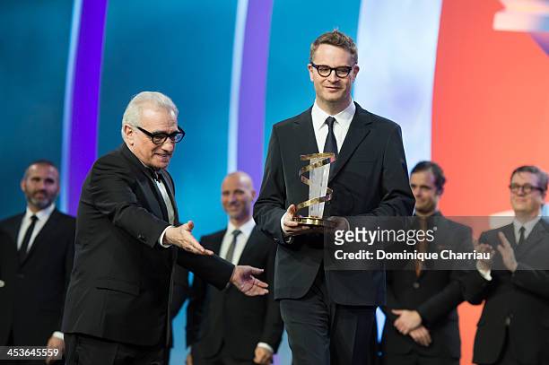 Martin Scorsese and Nicolas Winding Refn attend the Tribute To Scandinavian Cinema during the 13th Marrakech International Film Festival on December...