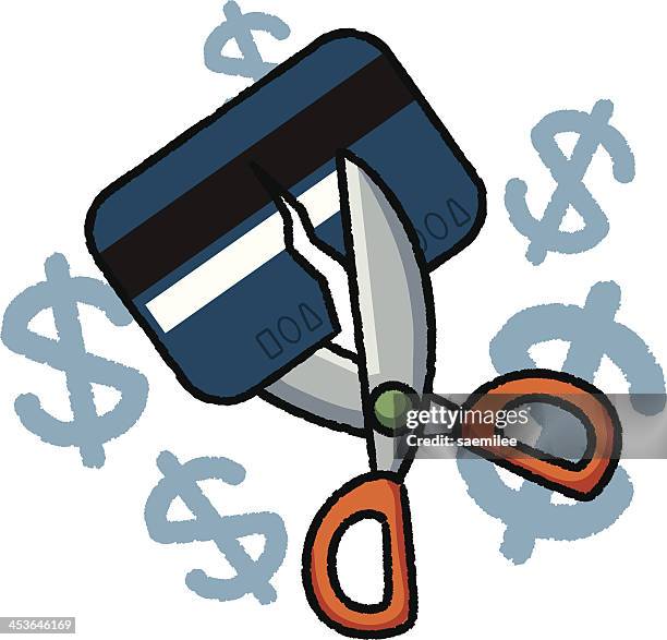 cutting credit card - erasing debt stock illustrations