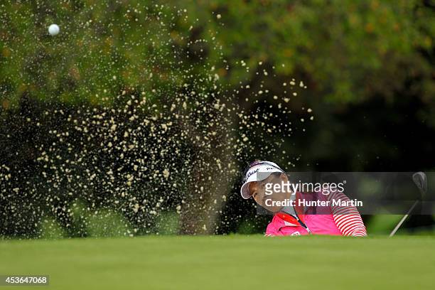 Amy Yang of South Korea hits her third shot on the 10th hole during the second round of the Wegmans LPGA Championship at Monroe Golf Club on August...