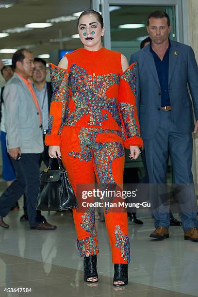 Lady Gaga is seen upon arrival at Gimpo International Airport on August 15, 2014 in Seoul, South Korea.