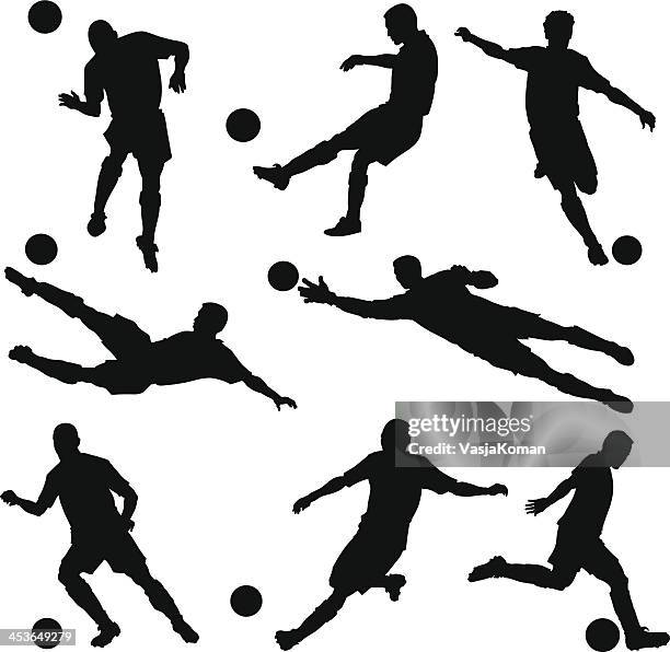 fußball spieler silhouette - fussball spieler stock-grafiken, -clipart, -cartoons und -symbole