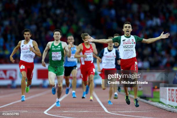 Adam Kszczot of Poland celebrates winning gold in the Men's 800 metres final during day four of the 22nd European Athletics Championships at Stadium...