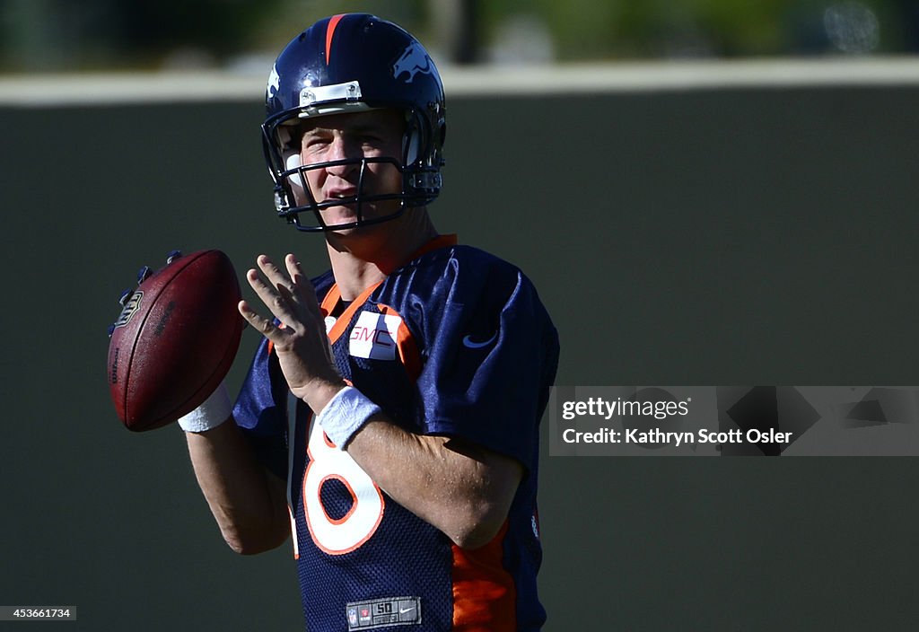 The Denver Broncos football team gets in their final day of practice during training camp at Dove Valley in Centennial on Friday, Aug. 15, 2014.