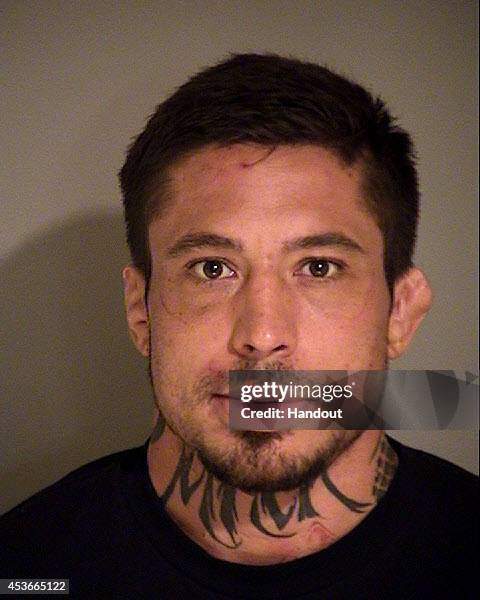 In this handout photo provided by the Simi Valley Police Department, MMA fighter Jonathan Koppenhaver , aka War Machine, is seen in a police booking...