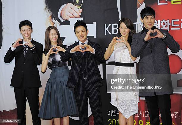 Yoon Si-Yoon, Yoon-A of Girls' Generation, Lee Beom-Soo, Chae Jung-An and Ryu Jin attend the KBS2 Drama 'The Prime Minister and I' press conference...