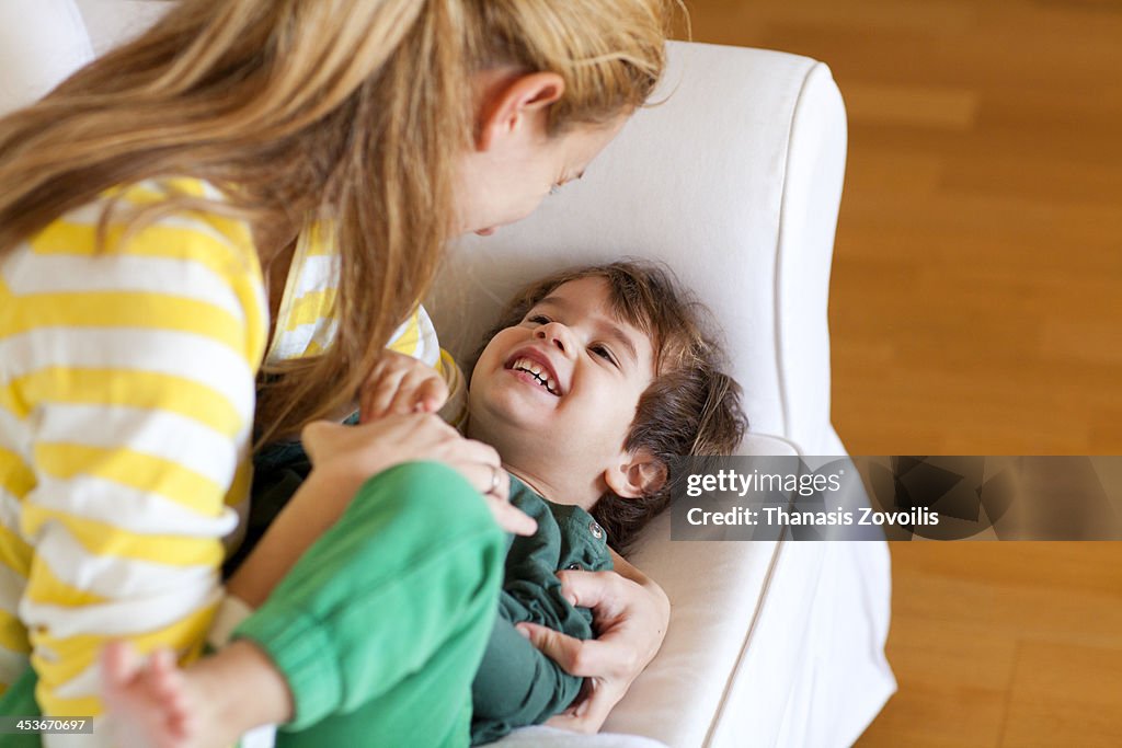 Mother playing with her son