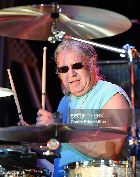Drummer Ian Paice of Deep Purple performs at the Fremont Street Experience on August 15, 2014 in Las Vegas Nevada.