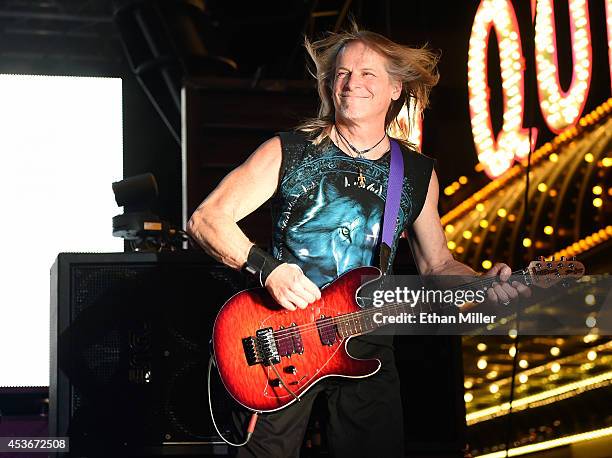 Guitarist Steve Morse of Deep Purple performs at the Fremont Street Experience on August 15, 2014 in Las Vegas Nevada.