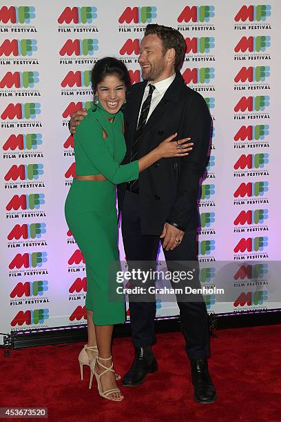 Actress Sarah Roberts and Actor Joel Edgerton share a joke at the Australian premiere of 'Felony' directed by Matthew Saville at Hoyts Melbourne...